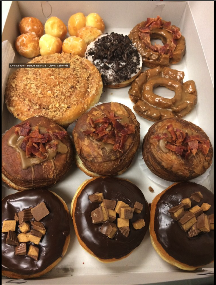 A box of Liv's specialty donuts