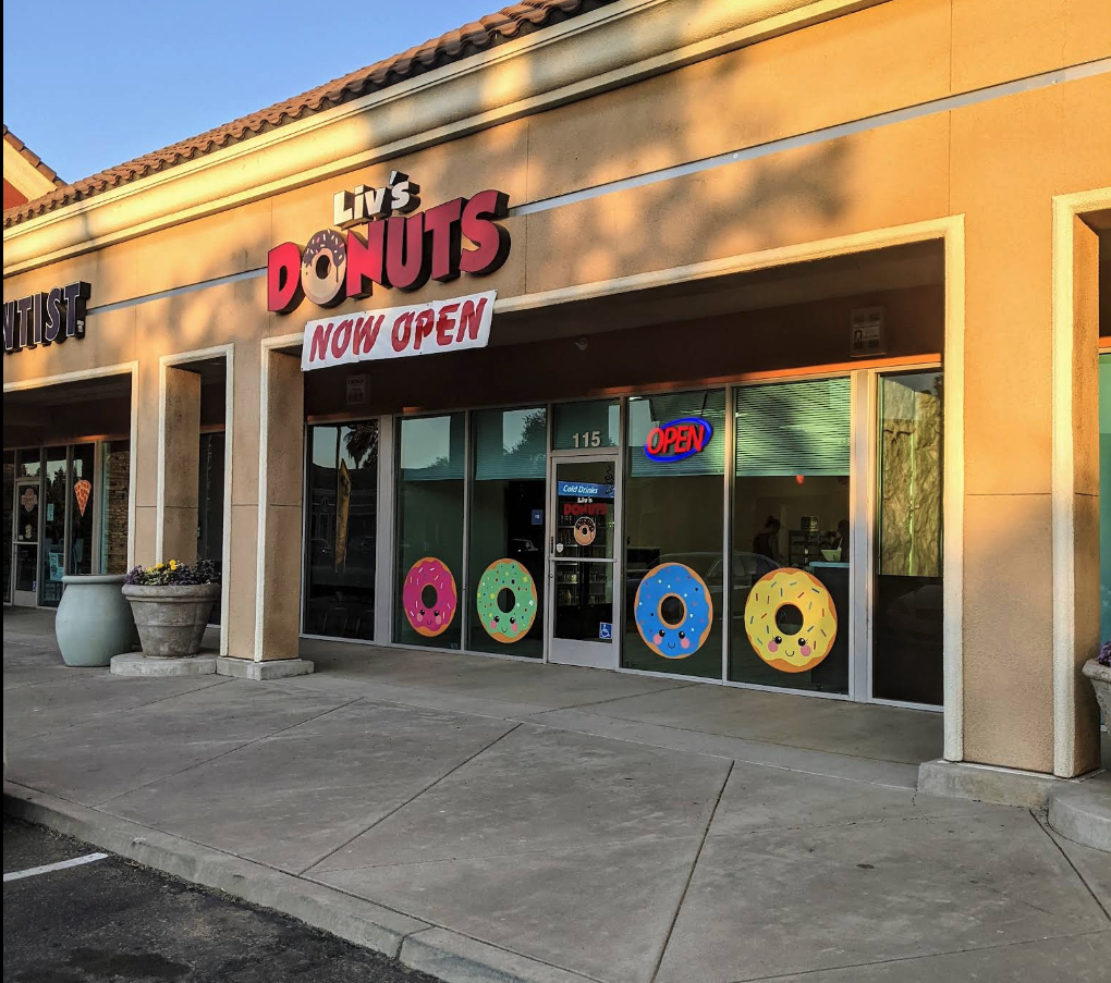 Liv's Donuts Fresno storefront in the Cross Roads shopping center